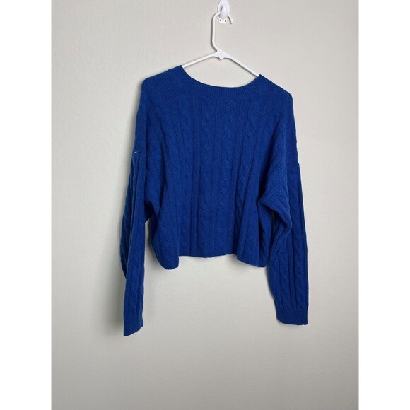 Madewell Sweater Womens Large Blue Cashmere Wool Cable Knit Cropped Pullover - Picture 4 of 6
